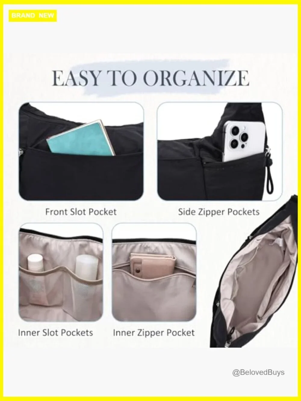 Lightweight Nylon Crescent Crossbody Hobo Bag, Large Slouchy Travel Tote